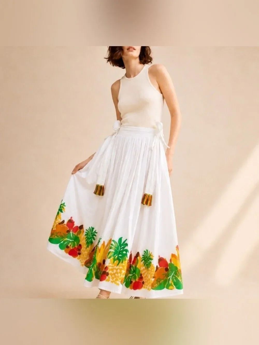 Farm Rio White Tropical Embroidered side-tie Maxi Skirt Size XXS